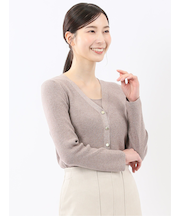 ハンドウォッシャブル ラメリブ Vネック ニットカーディガン