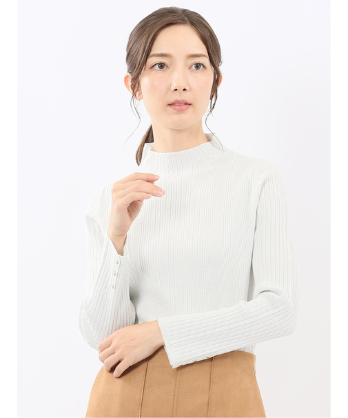 ハンドウォッシャブル ラメリブ ハイネック ニットプルオーバー