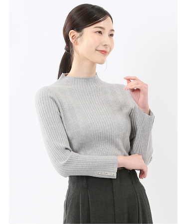 ハンドウォッシャブル ラメリブ ハイネック ニットプルオーバー