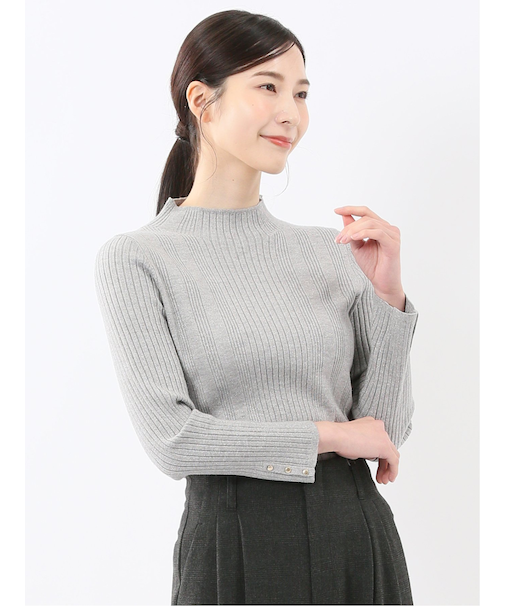 ハンドウォッシャブル ラメリブ ハイネック ニットプルオーバー