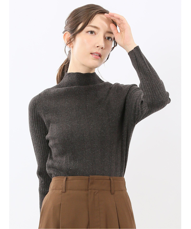 ハンドウォッシャブル ラメリブ ハイネック ニットプルオーバー