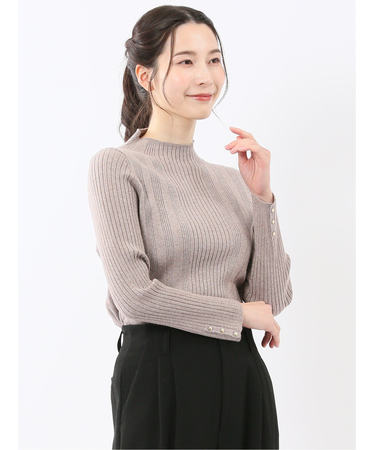 ハンドウォッシャブル ラメリブ ハイネック ニットプルオーバー