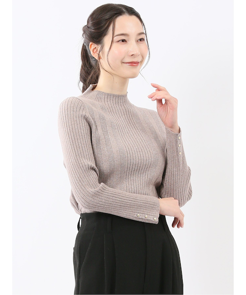 ハンドウォッシャブル ラメリブ ハイネック ニットプルオーバー