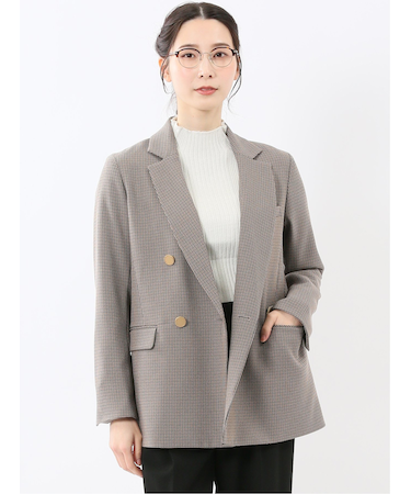 ストレッチウォッシャブル チェック柄 リラクシング ダブルジャケット