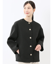 ツイード調ボンディング ノーカラーブルゾン