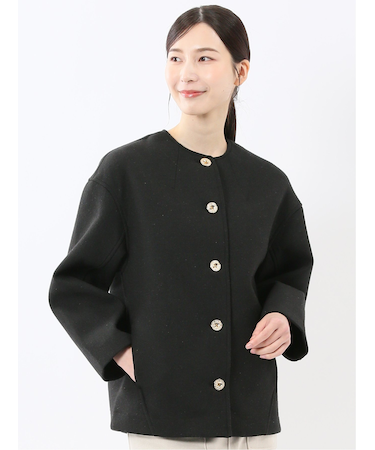 ツイード調ボンディング ノーカラーブルゾン