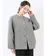 ツイード調ボンディング ノーカラーブルゾン