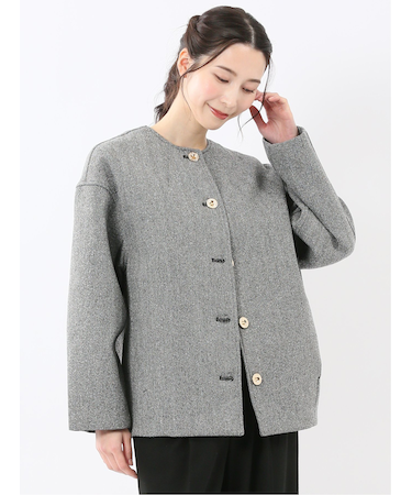 ツイード調ボンディング ノーカラーブルゾン