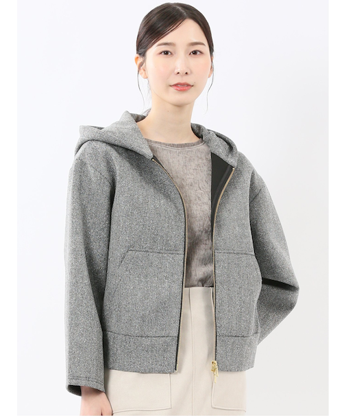 ツイードボンディング フーデッドブルゾン