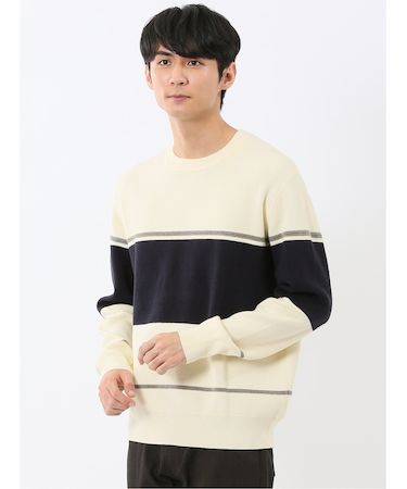 ウォッシャブル ストレッチ 配色切替 クルーニット