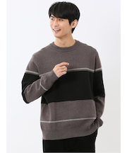 ウォッシャブル ストレッチ 配色切替 クルーニット