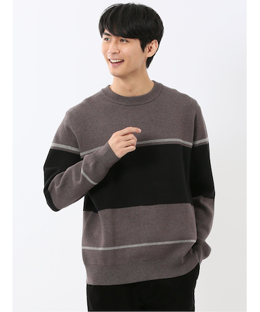 ウォッシャブル ストレッチ 配色切替 クルーニット