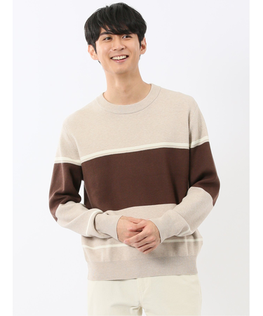 ウォッシャブル ストレッチ 配色切替 クルーニット