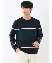 ウォッシャブル ストレッチ 配色切替 クルーニット