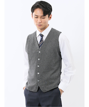 ウォッシャブル ウール混 バーズアイ 前開きベスト