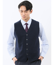 ウォッシャブル ウール混 バーズアイ 前開きベスト