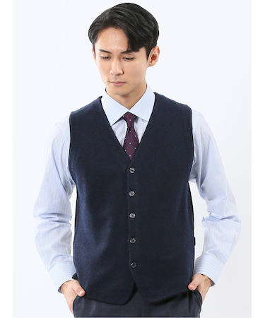 ウォッシャブル ウール混 バーズアイ 前開きベスト