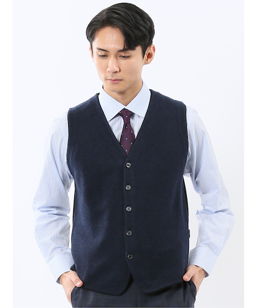ウォッシャブル ウール混 バーズアイ 前開きベスト