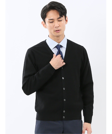 ウォッシャブル ウール混リンクス柄 ニットカーディガン