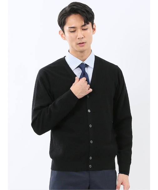 ウォッシャブル ウール混リンクス柄 ニットカーディガン