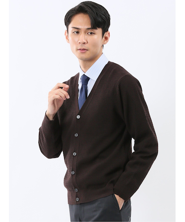 ウォッシャブル ウール混リンクス柄 ニットカーディガン