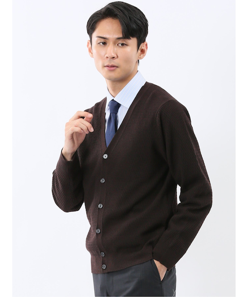 ウォッシャブル ウール混リンクス柄 ニットカーディガン