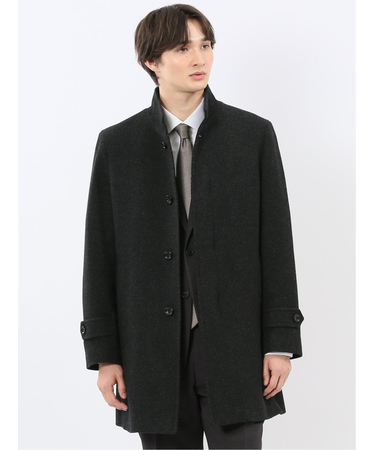 尾州ウール混 スタンドカラーコート カルゼ