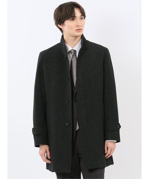 尾州ウール混 スタンドカラーコート カルゼ