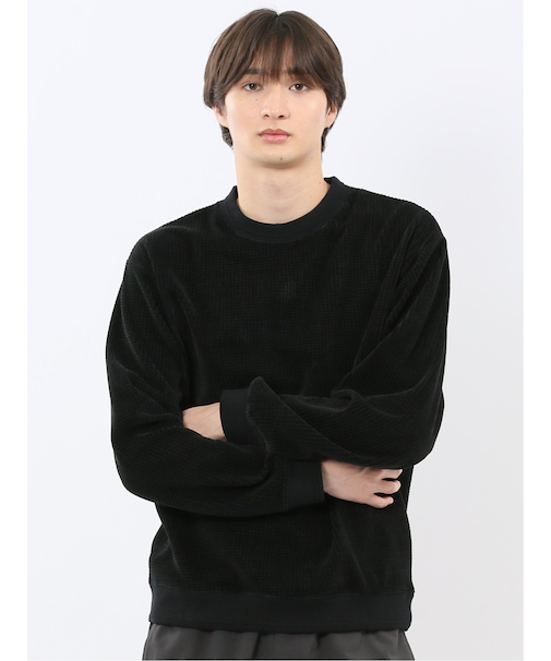 ストレッチ モールジャガード クルーネック長袖Tシャツ