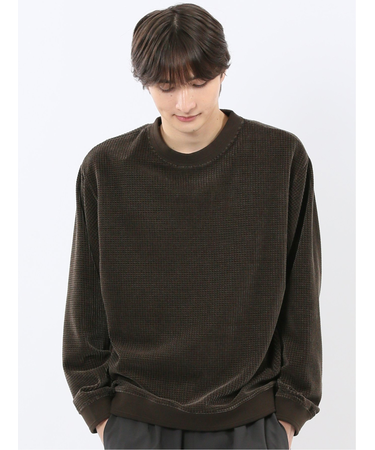 ストレッチ モールジャガード クルーネック長袖Tシャツ