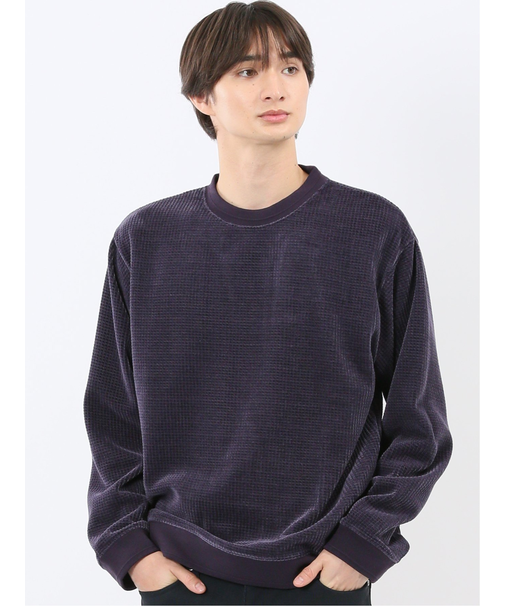 ストレッチ モールジャガード クルーネック長袖Tシャツ