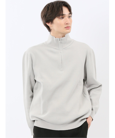 ウォッシャブル ハーフジップ スタンドニット