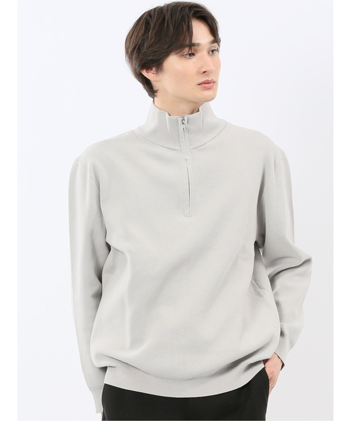 ウォッシャブル ハーフジップ スタンドニット