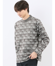 裏起毛チェック モックネック長袖Tシャツ