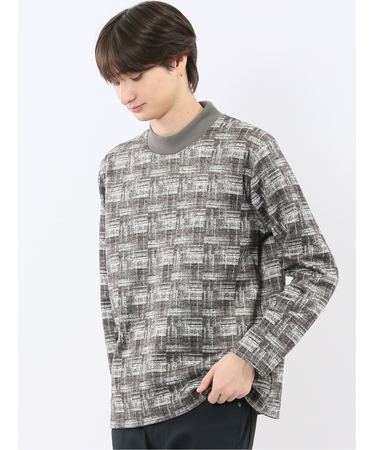 裏起毛チェック モックネック長袖Tシャツ