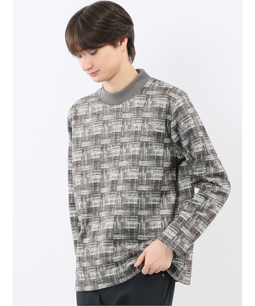 裏起毛チェック モックネック長袖Tシャツ
