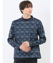 裏起毛チェック モックネック長袖Tシャツ