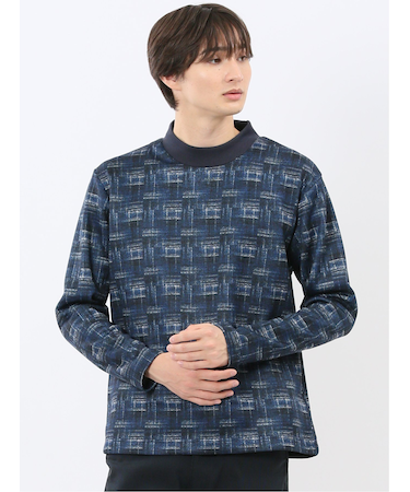 裏起毛チェック モックネック長袖Tシャツ