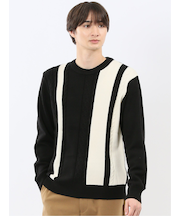 ウォッシャブル ストレッチ 編地切替 クルーニット