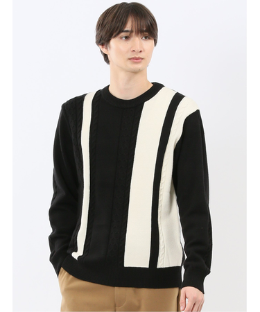 ウォッシャブル ストレッチ 編地切替 クルーニット