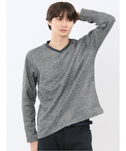 裏起毛ヘリンボン 浅Vネック長袖Tシャツ