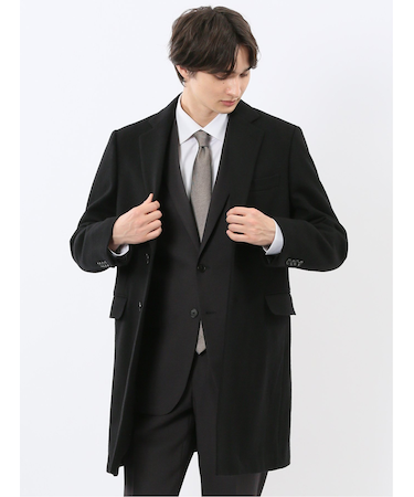 ウール混 チェスターコート 無地黒