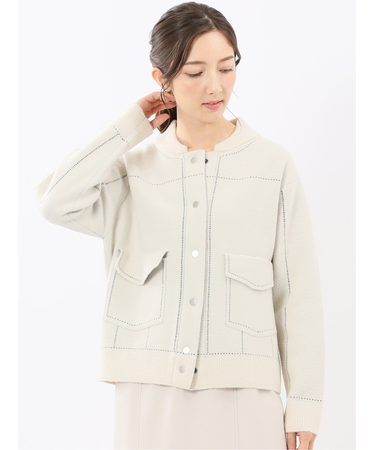 ウォッシャブル ステッチ風 ニットブルゾン