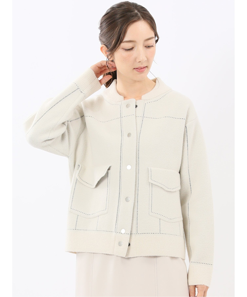 ウォッシャブル ステッチ風 ニットブルゾン
