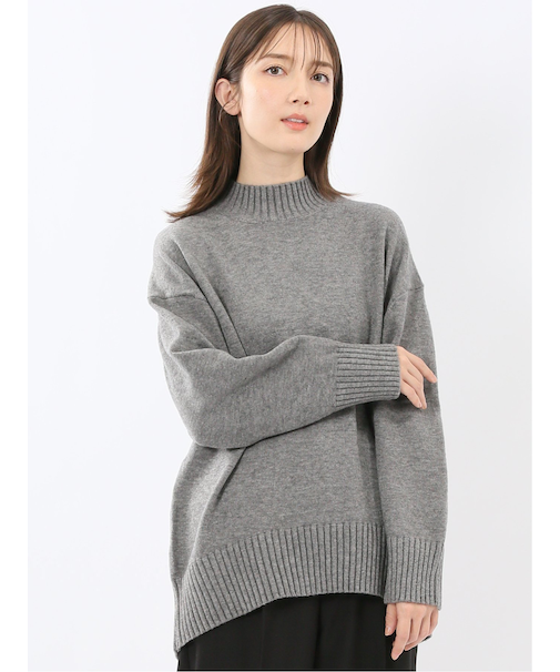 ウォッシャブル バックスリット ハイネックニットプルオーバー