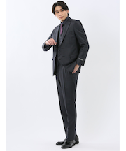 光沢ウール混 スリムフィット 2ボタン3ピーススーツ 組織紺