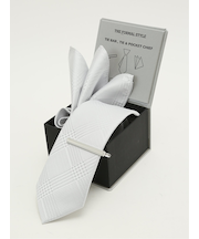 フォーマルネクタイ&チーフ&タイバー BOXセット グレンチェック