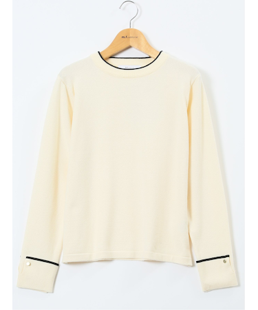 ハンドウォッシャブル 配色カフス クルーニットプルオーバー