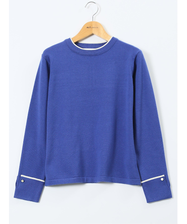 ハンドウォッシャブル 配色カフス クルーニットプルオーバー