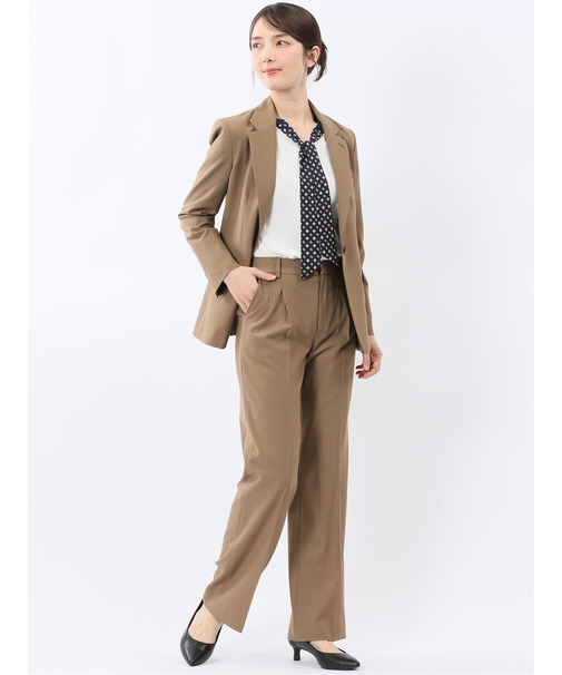 ウーリッシュ リラクシング 1ボタンジャケット＋セミワイドパンツ キャメル